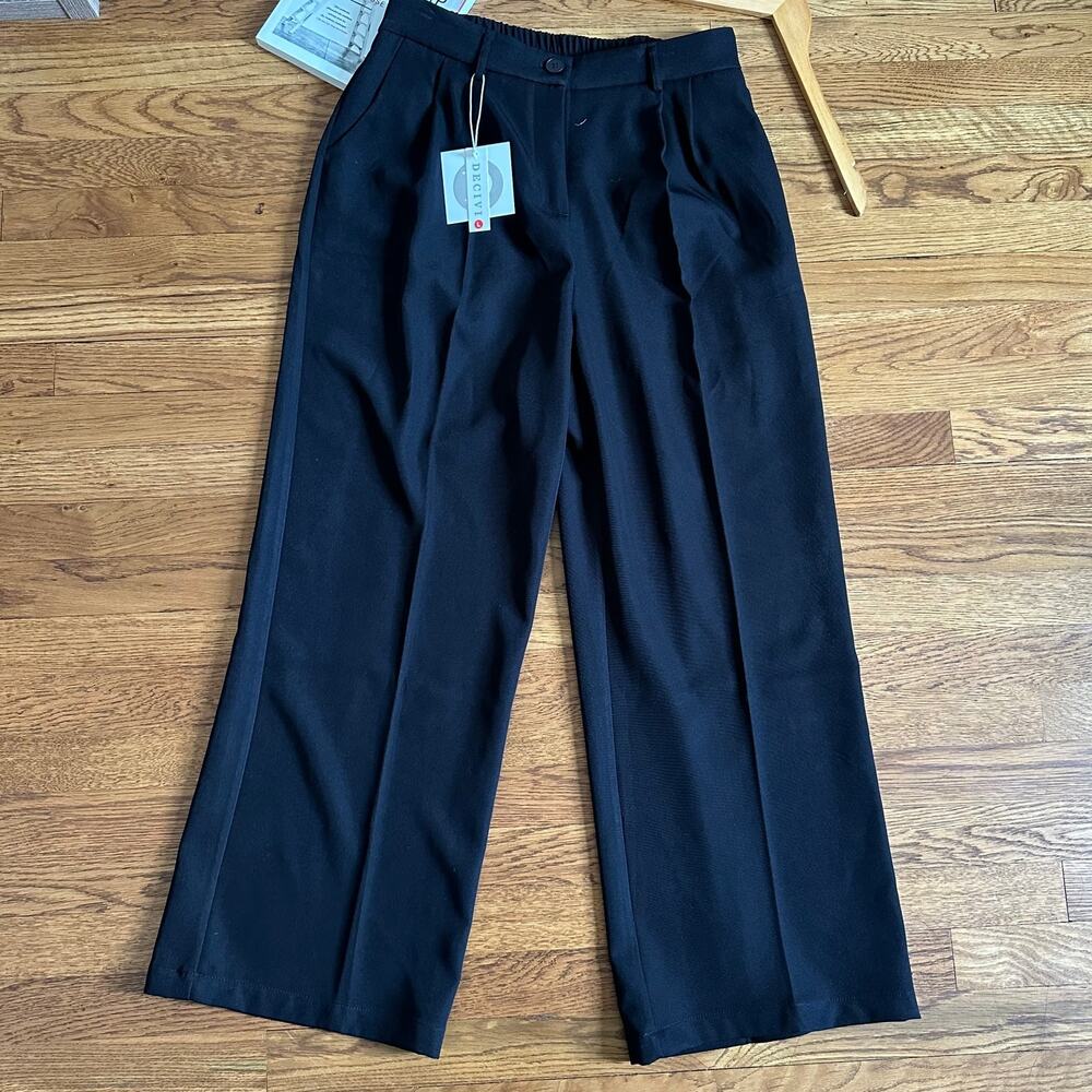 Decivi Black Pleated Wide Leg Elastic Waist Trousers